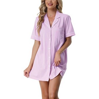 Women's Summer Short Sleeves Button Down Sleepshirt