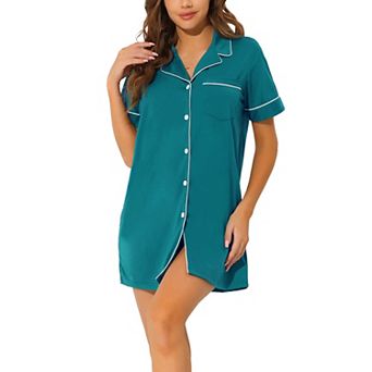 Women's Summer Short Sleeves Button Down Sleepshirt