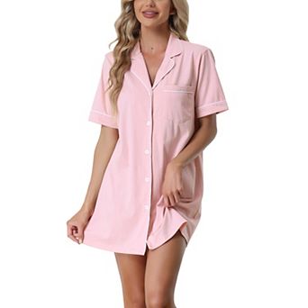 Women's Summer Short Sleeves Button Down Sleepshirt