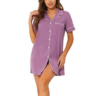 Women's Summer Short Sleeves Button Down Sleepshirt