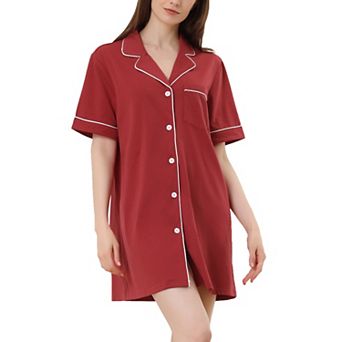 Women's Summer Short Sleeves Button Down Sleepshirt