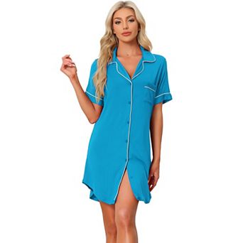 Women's Summer Short Sleeves Button Down Sleepshirt