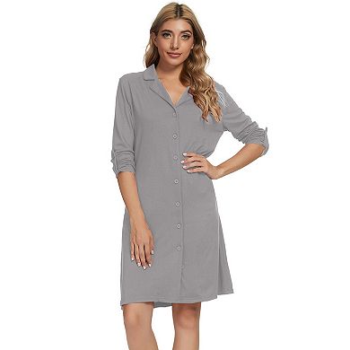 Womens Pajama Sleepshirt Nightshirt Long Sleeve Nightgown Sleep Shirt Dress