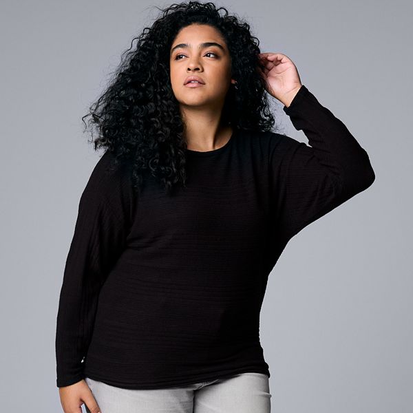 Plus Size Simply Vera Vera Wang Long Sleeve Cozy Boatneck Dolman Top