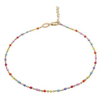 18k Gold Over Silver Multicolor Enamel Beaded Anklet