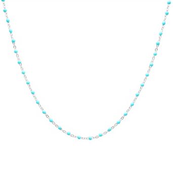 Sterling Silver Turquoise Colored Enamel Beaded Necklace