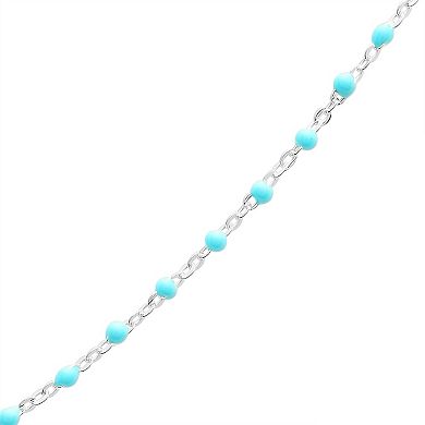 Sterling Silver Turquoise Colored Enamel Beaded Necklace
