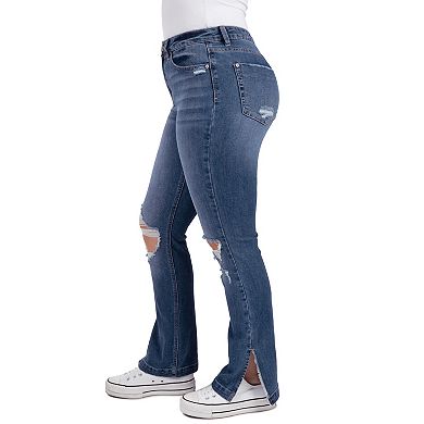 Juniors' Indigo Rein High Rise Curvy Bootcut Jeans With Slit