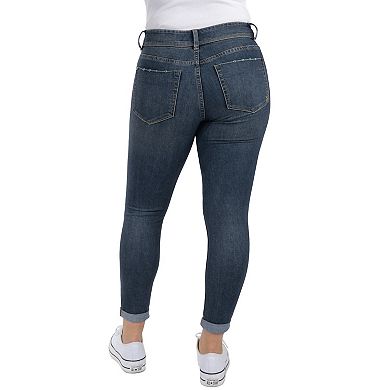 Juniors' Indigo Rein Mid Rise Curvy Roll-Cuff Skinny Jeans