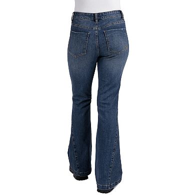 Juniors' Indigo Rein High Rise Flare Jeans With Laceup Gusset