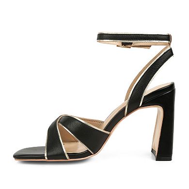 Rag & Co Women's Metallic Lined Leather Block Heel Sandals