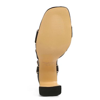 Rag & Co Women's Metallic Lined Leather Block Heel Sandals