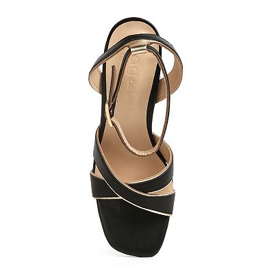 Rag & Co Women's Metallic Lined Leather Block Heel Sandals