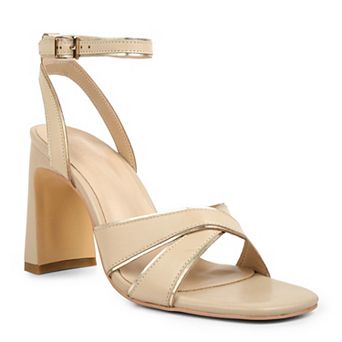 Rag & Co Women's Metallic Lined Leather Block Heel Sandals