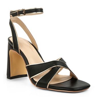 Rag & Co Women's Metallic Lined Leather Block Heel Sandals