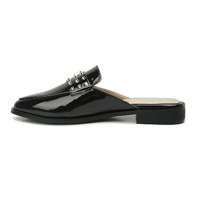 Women's Rag & Co YASHTA Patent Studded Women's Flat Mules