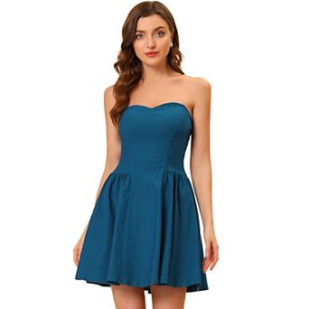 Women's Prom Strapless Exposed Zipper Mini Flare Tube Top Dress