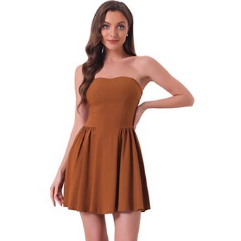 Women's Prom Strapless Exposed Zipper Mini Flare Tube Top Dress