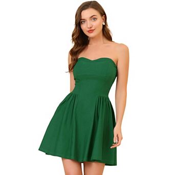 Women's Prom Strapless Exposed Zipper Mini Flare Tube Top Dress