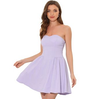 Women's Prom Strapless Exposed Zipper Mini Flare Tube Top Dress