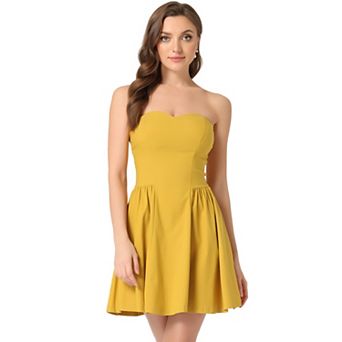 Women's Prom Strapless Exposed Zipper Mini Flare Tube Top Dress