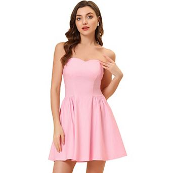Women's Prom Strapless Exposed Zipper Mini Flare Tube Top Dress