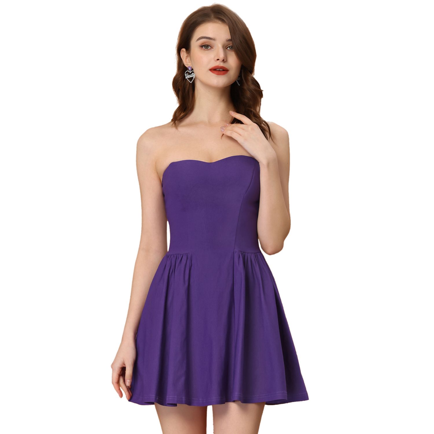 Strapless Sweetheart Neck Fit And Flare Mini Tube Top Dress, Purple / XS