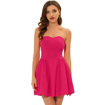 Women's Prom Strapless Exposed Zipper Mini Flare Tube Top Dress