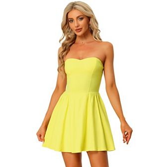 Women's Prom Strapless Exposed Zipper Mini Flare Tube Top Dress