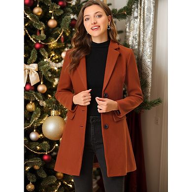 Women's Notched Lapel Long Sleeves Single Breasted Winter Long Coat