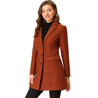 Women's Notched Lapel Long Sleeves Single Breasted Winter Long Coat