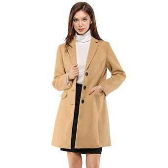 Women's Notched Lapel Long Sleeves Single Breasted Winter Long Coat