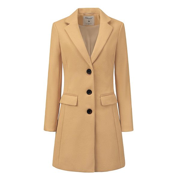 Women's Notched Lapel Long Sleeves Single Breasted Winter Long Coat