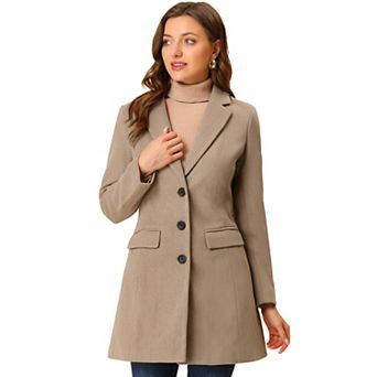 Women's Notched Lapel Long Sleeves Single Breasted Winter Long Coat