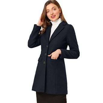 Women's Notched Lapel Long Sleeves Single Breasted Winter Long Coat