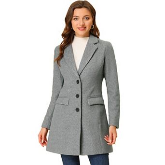 Women's Notched Lapel Long Sleeves Single Breasted Winter Long Coat