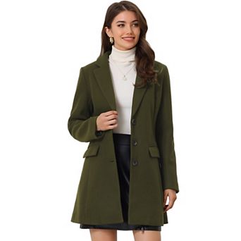 Women's Notched Lapel Long Sleeves Single Breasted Winter Long Coat