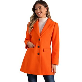 Women's Notched Lapel Long Sleeves Single Breasted Winter Long Coat