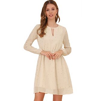 Women's Choker V Neck Long Sleeves Above Knee A Line Dress