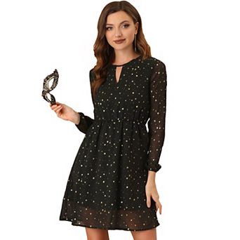 Women's Choker V Neck Long Sleeves Above Knee A Line Dress