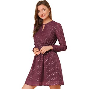 Women's Choker V Neck Long Sleeves Above Knee A Line Dress