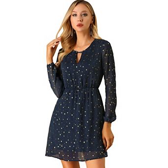 Women's Choker V Neck Long Sleeves Above Knee A Line Dress