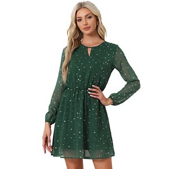 Women's Choker V Neck Long Sleeves Above Knee A Line Dress