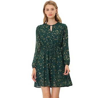 Women's Choker V Neck Long Sleeves Above Knee A Line Dress