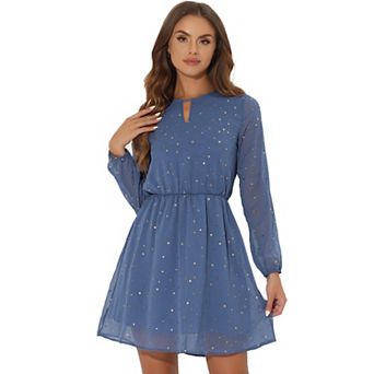 Women's Choker V Neck Long Sleeves Above Knee A Line Dress