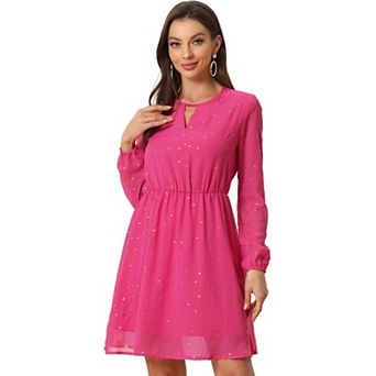 Women's Choker V Neck Long Sleeves Above Knee A Line Dress