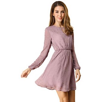 Women's Choker V Neck Long Sleeves Above Knee A Line Dress