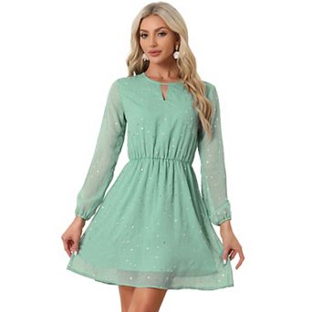 Women's Choker V Neck Long Sleeves Above Knee A Line Dress