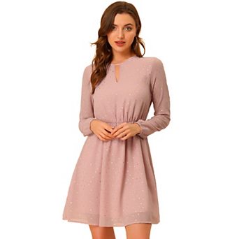 Women's Choker V Neck Long Sleeves Above Knee A Line Dress