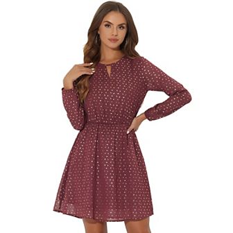 Women's Choker V Neck Long Sleeves Above Knee A Line Dress